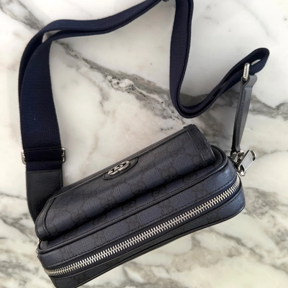 GUCCI GG MINI SHOULDER BAG GG SUPREME/SILVER HARDWARE 746308, Blue‎ Canvas